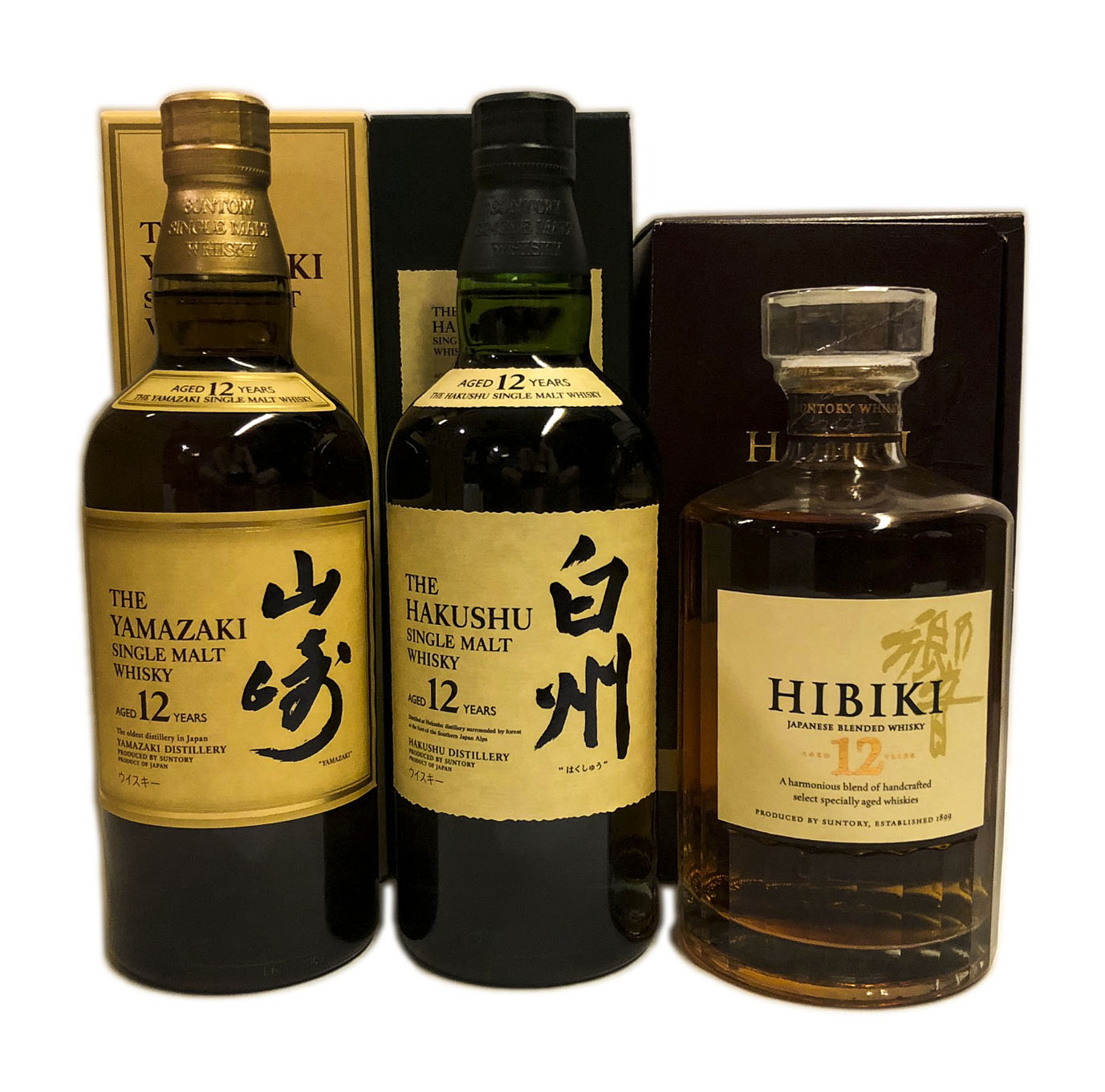 Suntory 12 Trio (Yamazaki, Hakushu, Hibiki 12s)