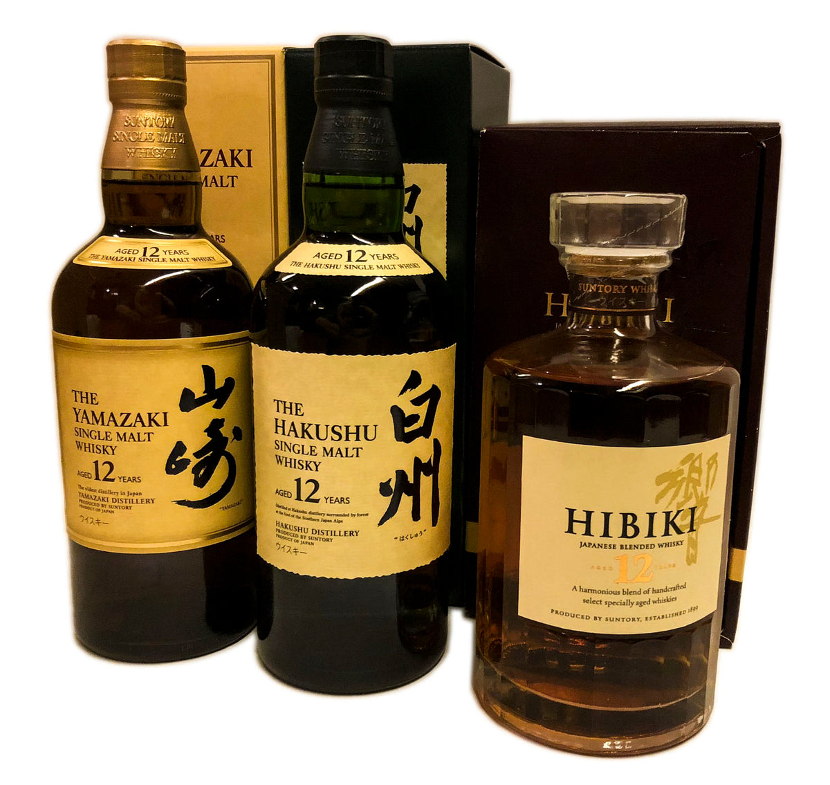 Suntory 12 Trio (Yamazaki, Hakushu, Hibiki 12s)